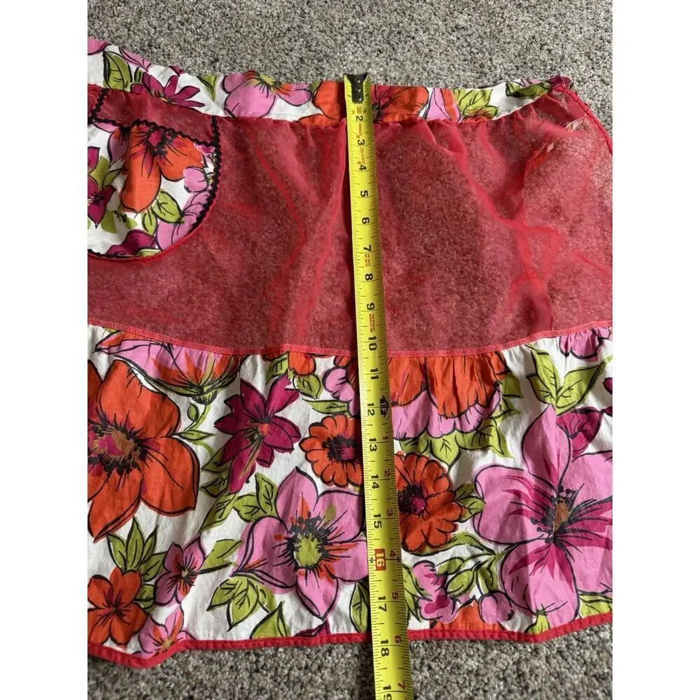 Vintage Sheer and Floral Half Apron Bright Pink Cottagecore